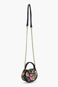 Mini Top Handle Bag  Beautifully Embellished in Floral Pattern Detachable Shoulder strap Magnetic Button Closure Fully Embellished Handle Made in 100% Cotton  Dark, daring, and oh-so-dazzling! The Dark Dahlia Mini Top Handle Bag is your new tiny but mighty style sidekick This beauty may be mini, but it’s packed with personality. With stunning beadwork and a fully embellished handle, it’s the perfect blend of fun and fierce. The detachable chain strap gives you options, and the magnetic button c Chic Multicolor Embroidered Bag, Chic Festival Bag With Adjustable Strap, Embellished Multicolor Bags As Fashion Accessory, Embellished Multicolor Crossbody Shoulder Bag, Multicolor Embellished Crossbody Shoulder Bag, Evening Multicolor Shoulder Bag With Adjustable Strap, Multicolor Shoulder Bag With Detachable Handle As Fashion Accessory, Evening Multicolor Crossbody Satchel, Trendy Bags With Detachable Strap For Festival