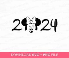 minnie mouse face with the number twenty and twenty on it's side in black ink