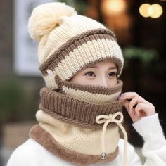 Winter Beanie Hat Scarf And Mask Set 3 Pieces Thick Warm Knit Cap For Women Winter Mask, Cycling Hat, Scarf Mask, Winter Beanie Hat, Hats Women, Warm Winter Hats, Winter Set, Scarf Crochet, Winter Hats Beanie