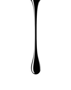 a black and white image of a spoon with liquid pouring out of it to the side