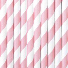 pink and white striped paper straws lined up