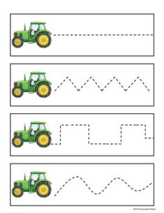 the worksheet for learning how to write and draw lines with pictures of tractors