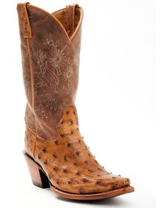 Shyanne Women's Daisie Exotic Full Quill Ostrich Western Boots - Snip Toe Modern Cowgirl, Womens Cowgirl Boots, Exclusive Clothing, Heel Caps, Rubber Heels, Boots For Sale, Cowgirl Boots, Western Boots, Floral Embroidery