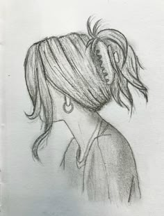 a pencil drawing of a woman's head with her hair blowing in the wind