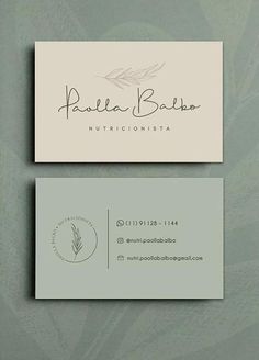 two business cards with the logo for nutritionistaa on them, one is white