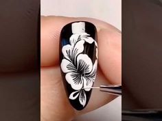 Black Nails With Cherry Blossom, Black Roses Nail Designs, 3d Black Flower Nail, Nails Designs Short, Short Nail Art, Acrylic Nails Designs, Nails Art Designs, Easy Nails, Short Nails Art