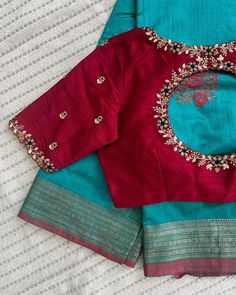 Double Color Blouse Design, Latest Maggam Work Blouses 2024, Simple Work Blouse Designs Latest, Simple Maggam Work Blouses Latest, Blouse Work Designs Latest, Simple Maggam Work Designs, Basic Blouse Designs, Maggam Work Blouse