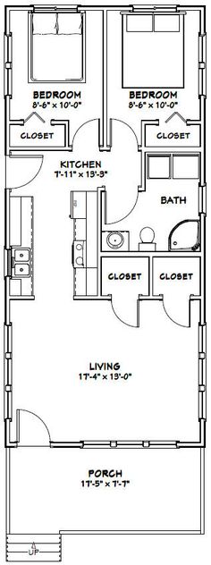 the floor plan for a two bedroom apartment with an attached kitchen and living room area