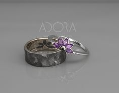 ✿ THE JEWELS Solid 14k white gold marquise wedding bands set with marquise Amethyst in flower style and a matching men's wedding band. The lady's wedding ring design is unique and delicate, the marquise cut gems forged together to a flower petals shape in a unique royalty style. This set was designed as if the woman's ring was crafted out from the man's ring to symbolized how each part complete the other. while wearing these bands you take a part of your loved one with you. ✿ THE LITTLE DETAILS. Amethyst Fine Jewelry For Wedding, Amethyst Stackable Wedding Rings, Wedding Amethyst Stackable Rings, Silver Stackable Amethyst Wedding Ring, Silver Amethyst Stackable Ring For Wedding, Silver Stackable Amethyst Ring For Wedding, His And Hers Wedding Rings, Royalty Style, Hers Wedding Rings