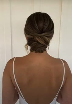 Up So Bridesmaid Hair, Maid Of Honor Up Do Hairstyles, Bridesmaid Hair For Backless Dress, Prom Updo Brunette, Casual Wedding Hair Updo, Simple Fancy Ponytail, Sleek Curled Ponytail, Low Bun Off The Shoulder Dress, Bride Hairstyles For Open Back Dress