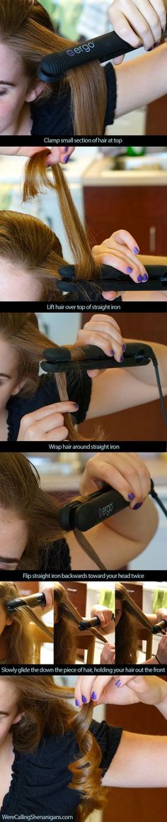 How to curl hair with flat iron tutorial Classic Hairstyles, Great Hair, Curled Hairstyles, Hair Skin, Hair Dos, Summer Camp, Pretty Hairstyles, Hair Hacks