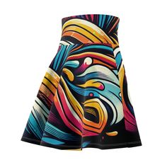 Vibrant brushstrokes Women's Skater Skirt (AOP) A versatile fit AOP skater skirt with a cozy, soft touch and a casual look. Inspired by the freedom of creativity, it will instantly become your everyday favorite. Made from 95% polyester and 5% spandex, this skirt offers a comfortable and flexible fit. The waist width ranges from 12.52 inches to 18.74 inches, and the length ranges from 14.49 inches to 15.75 inches, making it suitable for a variety of body types. The skirt features a vibrant brushstroke print, adding a pop of color and personality to your outfit. It is assembled in the USA from globally sourced parts, ensuring quality and ethical production. With a versatile fit and eye-catching design, this skater skirt is perfect for any occasion. Dress it up with heels and a blouse for a n Multicolor Flared Stretch Mini Skirt, Multicolor Retro Stretch Skirt, Multicolor Stretch Flared Skirt, M 4, Brush Strokes, Body Types, Skater Skirt, Casual Looks, Color Pop