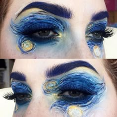 Starry Night Face Paint, Artsy Costumes, Van Gogh Makeup, Makeup Sparkle, Painting Face, Highlight Covers Instagram, Avant Garde Makeup