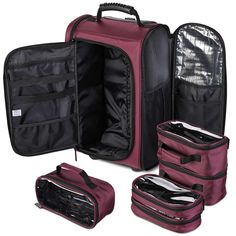 Features:- Rolling & Shouldering Carry - Byootique carry-on makeup case features wheels and shoulder straps, can be used as a rolling case, or a backpack by taking out the straps hidden on back with zipper, ideal for freelance makeup artists and on-the-go artists- Compact & Customizable Design - 12"x9"x19" compact size and lightweight design, much reducing burdens on your shoulder; With 5 removable clear pouches, can flexibly choose 1 or more to use, or take all of them out to create a spacious Backpacking Training, Carry On Makeup, Rolling Makeup Case, Freelance Makeup Artist, Backpack With Wheels, Train Case, Small Organization, Small Pouches, Travel Makeup