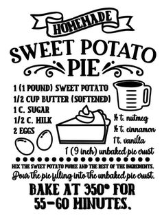 an advertisement for sweet potato pie with instructions on how to bake it in minutes