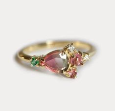 Tourmaline Ring, 14k Gold Diamond Ring Pink Engagement, Watermelon Tourmaline Ring, Smaragd Ring, Pink Garnet, Pink Engagement Ring, Gemstone Wedding Rings, Unique Engagement Ring, Rose Yellow, Tourmaline Ring