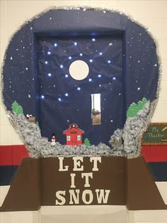 a classroom door decorated to look like a snow globe