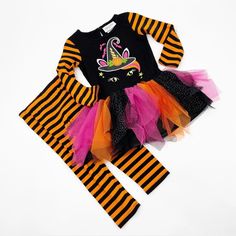 Nwt Emily Rose Halloween Unicorn Kitty Matching Set Size 4t Long Sleeve Tutu Top Featuring Cute Halloween Kitty Cat Applique And Glitter Hat Matching Orange And Black Leggings Brand New Perfect Condition Playful Multicolor Sets For Fall, Cute Long Sleeve Halloween Sets, Cute Long Sleeve Sets For Halloween, Playful Fitted Halloween Sets, Playful Fitted Sets For Halloween, Fitted Playful Sets For Halloween, Cute Stretch Sets For Fall, Cute Black Halloween Sets, Orange Long Sleeve Halloween Sets