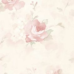 a pink rose wallpaper with white flowers on it