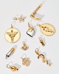 Made in 18K gold and rhodium over brass Charm height: 16 mm Charm width: 11.5 mm Charm only — chains sold separately Anatomical Heart Pendant, Charm Bar, Stethoscope Charms, Nurse Jewelry, Tooth Charm, Fundraising Ideas, Healthcare Workers, Pave Pendant, Bracelet Ideas