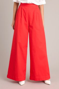 Get your sweet fashion fix with our Sweet Taste Cherry Red Wide Leg Pants! These pants will have you looking and feeling fresh with their bold cherry red color and wide leg design. Perfect for a fun and flirty look. these pants are a must-have for any fashion-forward individual. These pants feature a high waisted design. an elastic insert. a discrete side zipper. subtle pleats. functional hip pockets. faux back pockets. and a thick hemline.   97% Cotton. 3% Spandex Hand Wash Cold Lined 97% Cotton. 3% Spandex Imported Model is wearing a size small Red Wide Leg Pants, Cherry Red Color, Sorority Rush Dresses, Preppy Girls, Sweet Fashion, Rush Dresses, Cardigan Crop Top, Two Piece Swimwear, Dress Bra