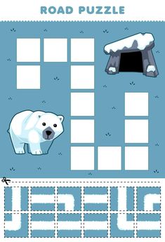 a polar bear is in the middle of a road puzzle with letters and numbers to match it