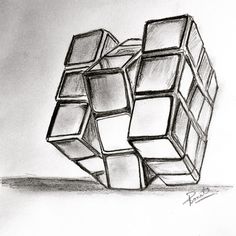 a pencil drawing of a cube that is upside down