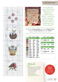 cross stitch pattern book with instructions and pictures on the page for each item in the package