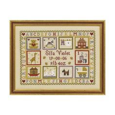 a cross stitch sample with the words, alphabets and animals on it's border