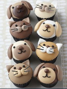 cupcakes decorated with dog and cat faces