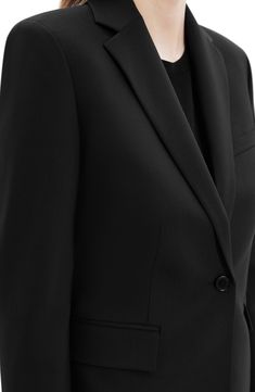 Cut from a rich wool blend with a touch of stretch, this handsome blazer boasts a modern slim fit for polished style. 23 1/2" length (size 8) Front button closure Notched lapels Bracelet-length sleeves Chest welt pocket; front flap pockets Lined 96% wool, 4% elastane Dry clean Imported One Button Blazer, Polished Style, Nordstrom Store, Blazer Buttons, Fabric Gifts, Free Fabric, Anniversary Sale, Welt Pocket, Wool Blend