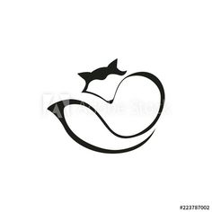 an abstract black and white logo with two fish on it's tail, in the shape of a heart