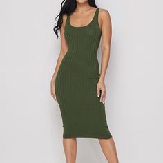 This Dress Features A Stretch Ribbed Knit Fabric And Scoop Neckline. True To Size Stretchy 70% Rayon, 30% Nylon Cheap Chic Midi Dress By Forever 21, Casual Green Ribbed Midi Dress, Green Ribbed Bodycon Midi Dress, Green Ribbed Midi Dress, Green Ribbed Knee-length Sweater Dress, Green Ribbed Knit Dress, Green Ribbed Knee-length Mini Dress, Spring Ribbed Scoop Neck Bodycon Dress, Spring Ribbed Dress With Scoop Neck