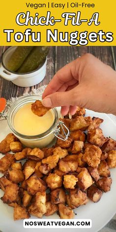 tofu nuggets on a plate with dipping sauce