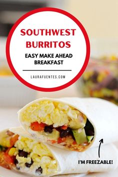 Scrambled eggs, black beans, zucchini, corn, and red bell pepper, with avocado wrapped in a tortilla Southwest Breakfast, Healthy Breakfast Burrito, Breakfast Burritos Frozen, Southwest Seasoning, Veggie Tacos, Healthy Breakfasts, Chopped Spinach, Homemade Taco Seasoning