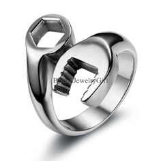 Silver-tone Stainless Steel Biker Mechanic Wrench Ring Mens Boys Band Cool Gift #Unbrand #Band Mens Stainless Steel Rings, Stainless Steel Bolts, Biker Rings, Ring Shapes, Estilo Punk, Stainless Steel Ring, Rings Cool, Sanskrit, One Ring