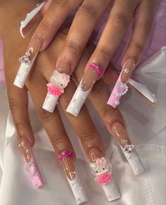 💅🍄 Pink French Nails, Cute Pink Nails, Cat Nails