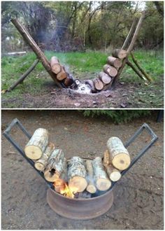 there is a fire pit with logs in it and the words, why not starting to get intarsia woodworking?