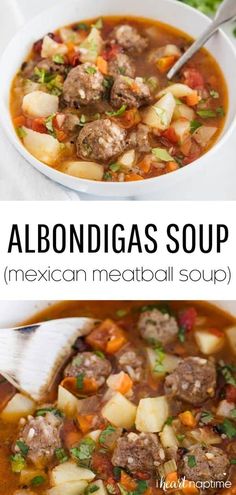 two pictures showing different types of meatball soup