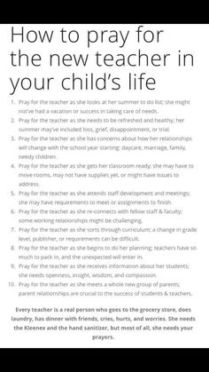 a poster with the words how to pray for the new teacher in your child's life