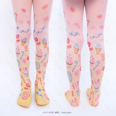 ►► Cute pink-yellow ombre tights with printed candies and sweets pattern. The top of the tights is light pink, both sides are printed. The material is super soft Lycra (NOT cotton fits nicely thanks to its comfortable stretch. Beautiful and bright pastel colors. The listing is for ONE pair of tights ❤️❤️❤️ Subscribe and get 15% off in my Etsy shop! http://bit.ly/virivee-discounts Don't miss out! Few letters per year, no spam, unsubscribe anytime. ►► SIZES 4-12 YEARS old girl's sizes available. P Kawaii Tights, Light Pink Outfit, Candy Outfit, Ombre Tights, Pastel Clothes, Candy Clothes, Spring Birthday Party, Birthday Party Outfit, Cute Tights