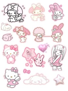 hello kitty stickers are shown in pink and white, as well as an image of the