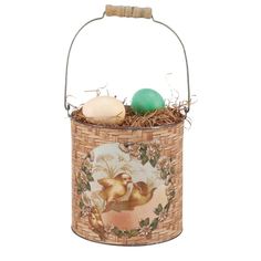 an easter basket with eggs in it