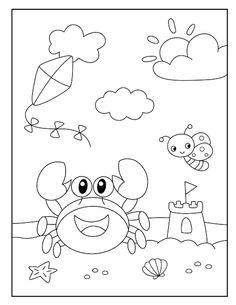 the crab is playing in the sand at the beach with his friends coloring pages for kids