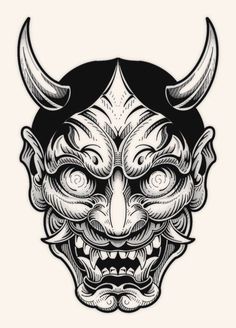 an image of a demon mask with horns on it's head and fangs in the mouth