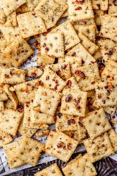 the crackers are cut up and ready to be served on the table for consumption