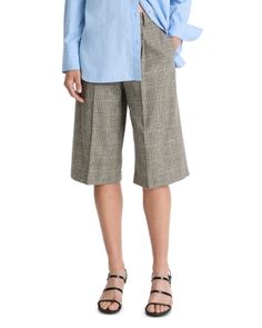 Vince Plaid High Rise Shorts Bermuda Workwear Pants With Pockets, Chic Short Leg Pants With Belt Loops, Chic Short Pants With Belt Loops, Workwear Bermuda Bottoms With Belt Loops, Short Inseam Pants For Spring Workwear, Chic Bermuda Workwear Pants, Chic Bermuda Pants For Workwear, Relaxed Fit Bermuda Pants For Work, Spring Short Leg Pants With Welt Pockets