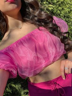 Crop top with tulle and lining design Elastic waistband and armbands Puffy sleeves Self: 100% Polyester Lining: 100% Polyester Puffy Sleeves, Pink Top, Embroidered Sweatshirts, Spring Collection, Pink Tops, Trend Setter, Arm Band, Cute Clothes, Best Sellers