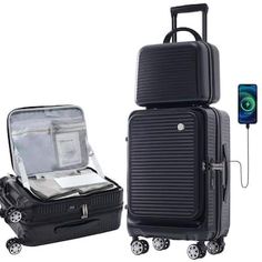 This set of 2 spinner luggage pieces, made of durable ABS hard shell material and equipped with TSA locks, enhances your travel experience in every way. With its sleek design, superior functionality, and reliable security features, our luggage is the ideal choice for any traveler. Crafted with premium quality, versatility, and durability, this set is the perfect travel companion for all your journeys. Travel the world with confidence, knowing that your belongings are safe and secure, and you're Portable Black Luggage For Travel, Black Portable Luggage For Travel, Portable Black Travel Luggage, Spinner Luggage Sets, Spinner Luggage, Luggage Sets, Travel The World, Travel Companion, Carrying Case