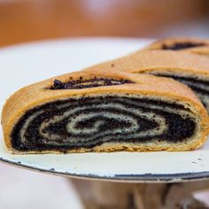 a close up of a cake roll on a plate